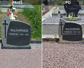 Kapų tvarkymas, priežiūra - Raidžių kalimas ant paminklo kapinėse - 3