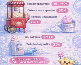 Renginiai, &scaron;ventės - Putų patrankos, cukraus vatos ir mink&scaron;tų ledų nuoma &scaron;ventėms - 1