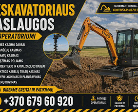 Statybos darbai - Mini eskavatoriaus nuoma su operatorium arba be - 3