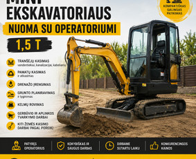 Statybos, apdaila - Mini Ekskavatoriaus Nuoma Su Operatoriumi &ndash; 1,5 T - 1