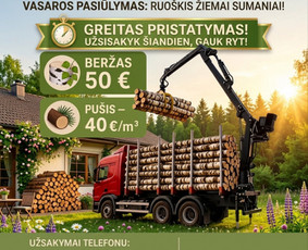 Malkos: gamyba, pristatymas - Beržo malkos rąstais su pristatymu &ndash; tik 50eur/m3-erdm - 1