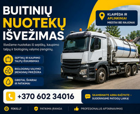 Nuotekų i&scaron;vežimas - Buitinių nuotekų i&scaron;vežimas, valymo įrenginių praplovimas - 1