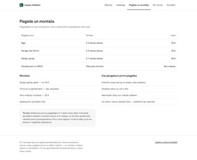Demonstracinis pristatymo ir surinkimo puslapis: zonos, terminai, kainų lentelė ir paaiškinimai pirkėjui.