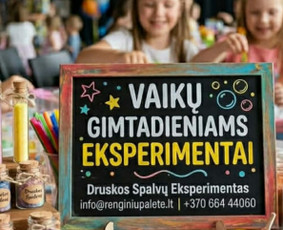 "Druskos keliai" - edukacija, pramoga gimtadieniams, darželiuose vaikų popietėms. Atliekami įvairūs eksperimentai, patraukliai pateikiama druskos atsiradimo istorija ir kt.