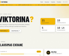 Viktorina v1 – pirmoji viktorinos versija: klausimai ekrane, taškai, laikmatis.