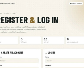 Node Register/Login – registracija ir prisijungimas su Node.js, Express ir sesijomis.