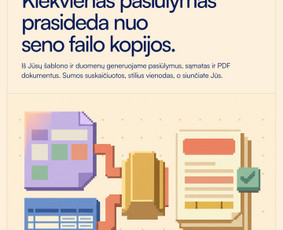 Dokumentų generavimas (PDF, pasiūlymai). Kiekvienas pasiūlymas prasideda nuo seno failo kopijos. Iš Jūsų šablono ir duomenų generuojame pasiūlymus, sąmatas ir PDF dokumentus. Sumos suskaič...