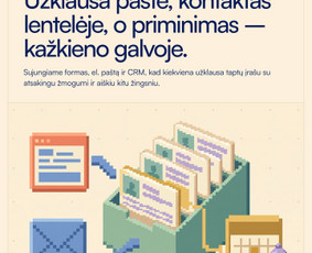 CRM integracijos ir automatizavimas. Užklausa pašte, kontaktas lentelėje, o priminimas – kažkieno galvoje. Sujungiame formas, el. paštą ir CRM, kad kiekviena užklausa taptų įrašu su atsakingu žmogumi
