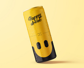 Happy cafe - linksmiausia kava mieste. Produkto pakuotės dizainas. Šaltos kavos skardinėje dizainas. Logotipo dizainas. Identiteto kūrimas. gLogo.eu