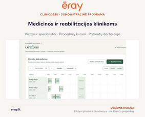 ClinicDesk: ERAY demonstracinės programos vaizdo fragmentas. Fiktyvūs duomenys, ne kliento projektas. Išbandykite: https://eray.lt/apps/clinicdesk/?lang=lt