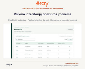 CleaningDesk: ERAY demonstracinės programos vaizdo fragmentas. Fiktyvūs duomenys, ne kliento projektas. Išbandykite: https://eray.lt/apps/cleaningdesk/?lang=lt