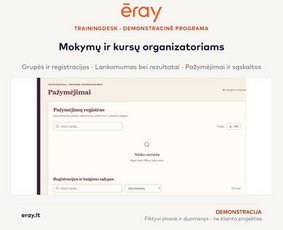 TrainingDesk: ERAY demonstracinės programos vaizdo fragmentas. Fiktyvūs duomenys, ne kliento projektas. Išbandykite: https://eray.lt/apps/trainingdesk/?lang=lt