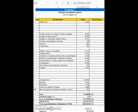 Medinio karkaso skydinių namų statybos samatų sistema Excel yje