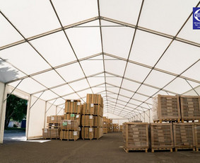 Tentinis paviljonas - PAU_80. Paviljono plotis 10 metrų, sienos aukštis 3 metrai, kraigo - 4,6 m.