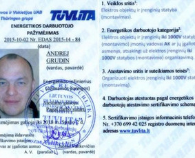 Viena iš atestacijų - elektros montavimo darbams