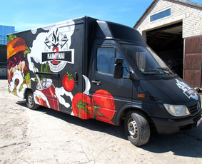 FoodTruck - 2 Kaimynai maisto furgono dizainas, logotipas ir įgyvendinimas graffiti technika