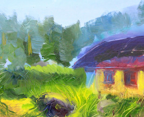 “NAMELIS PAMIŠKĖJE“/“THE HOUSE BY THE FOREST” (aliejus, drobė, 50x70, 2016)