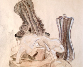 Mokinės prieštapybinis eskizas. Popierius, anglis, kreida. 60x60cm.