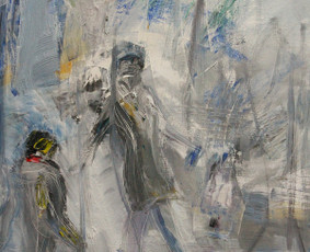 "PASIVAIKŠČIOJIMAS ANT UŽŠALUSIO EŽERO"/ “WALK ON THE FROZEN LAKE”(70x50, akrilas, drobė, 2016)