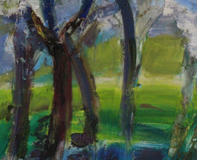 “ŠOKANTYS MEDŽIAI”/“DANCING TREES” (mišri technika, drobė, 80x60, 2015 m.)