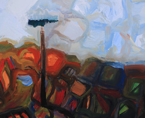"Vasaros prisiminimai. Nemajūnų gandralizdis” (60x80 cm, drobė, akrilas, 2014 m.)