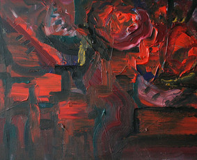 “Raudona paslaptis” (akrilas, drobė, 50x70 cm, 2014) 