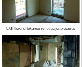 Neįtikėtinos UAB Norai atliktos transformacijos : nuo visiško "laužo" iki erdvaus buto su prancūziškais langais.