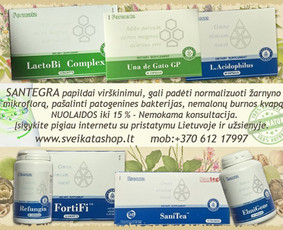 Santegra papildai virskinimo sistemai gali padėti normalizuoti žarnyno mikroflorą, pagerinti virškinima ir medžiagu apykaita, pašalinti nemalonų burnos ir kūno kvapą. Būtinas po gydymo antibiotikais.