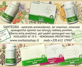 SANTEGRA - natūralūs antioksidantai, tai vitaminai, mineralai apsaugančios ląsteles nuo laisvųjų radikalų poveikio, užkerta kelią senėjimui, gali padėti apsisaugoti nuo ligų.