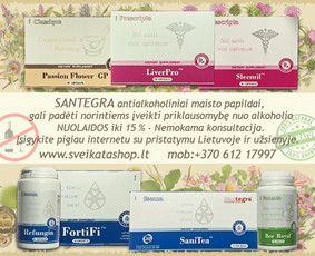 SANTEGRA - NUOLAIDOS iki 15 %. Antialkoholiniai maisto papildai gali padėti norintiems įveikti priklausomybę nuo alkoholio, priešalkoholinėje programoje.