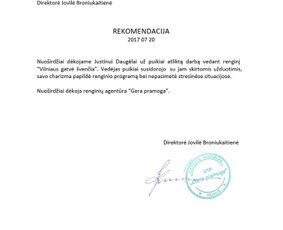 Renginių vedėjo Justino Daugėlos rekomendacija už puikiai pravestą renginį