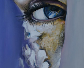 Mokinės nutapytas veido fragmentas. Drobė, aliejus. 100x50cm. 2017m.
