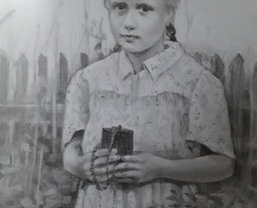 Portreto fragmentas iš senovinės nuotraukos.
Grafitas.