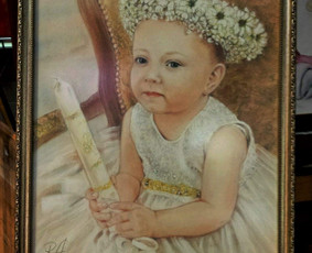 Mergytės Krikštynos.Pastelė. /50/60.rėmai