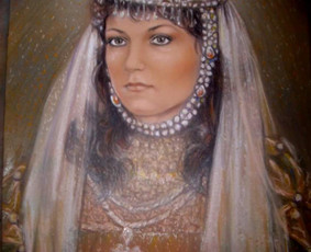 Moters portretas Barboros Radvilaitės įvaizdyje.
Pastelė. 50/60