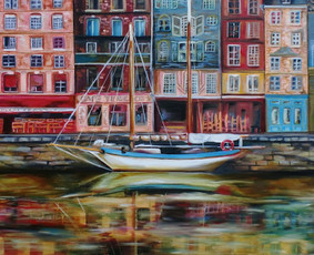 Mokinės nutapyta pastatų studija. Drobė, aliejus. 80x60cm. 2018m.