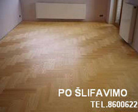 Šlifavimas ir lakavimas medinių grindų, bei parketo. / Šlifavimas  grindų, parketo. / Darbų pavyzdys ID 1845127