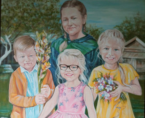 Keturių anūkų portretas .
Drobė,akrilas. 80/70 cm.
