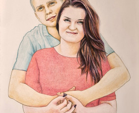 Piešinys akvareliniais pieštukais iš nuotraukos vestuvių proga. Dydis 40x60 cm