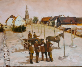 Paveikslas aliejiniais dažais, nutapytas pagal seną nuotrauką. Dydis 50x70 cm.