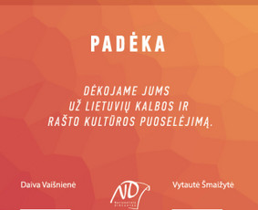 Dizaino ir maketavimo darbai. Dalyvio padėka.