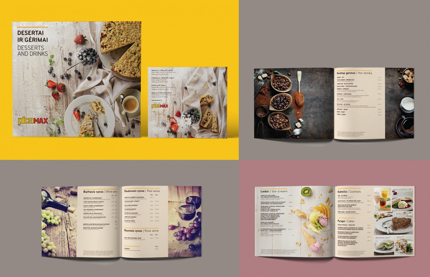 Desertų ir gėrimų meniu / Desserts and drinks menu | PICA MAX
Peržiūrėti čia / Review here  http://issuu.com/salvitadesign/docs/gerimu_meniu_web…
Idea, food styling, design - Salvita, photography: foto@grafas.lt, Shutterstock