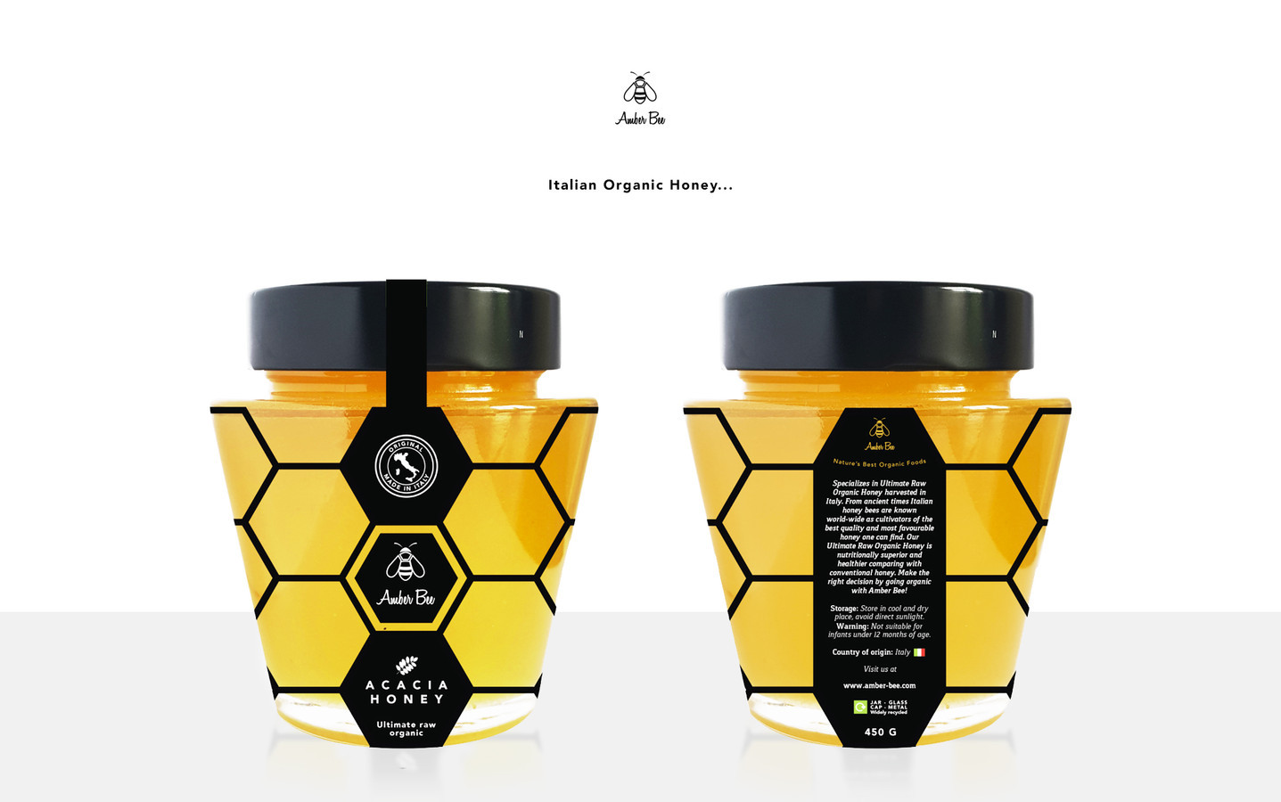 AMBER BEE Medaus pakuotės dizainas