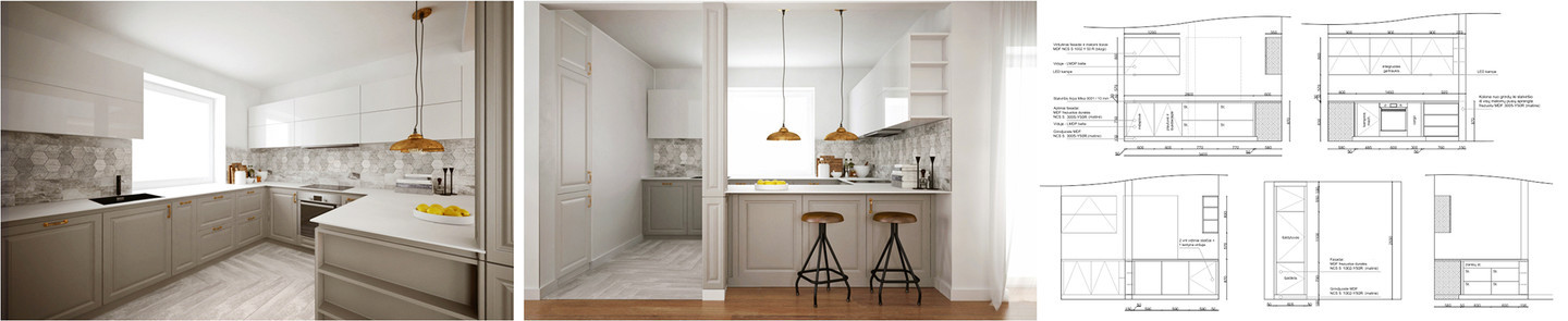 Virtuvės interjero vizualizacija ir virtuvės baldų projektas. Čia pateikiame tik virtuvės vizualizacijos ir baldų projekto fragmentą kaip pavyzdį.