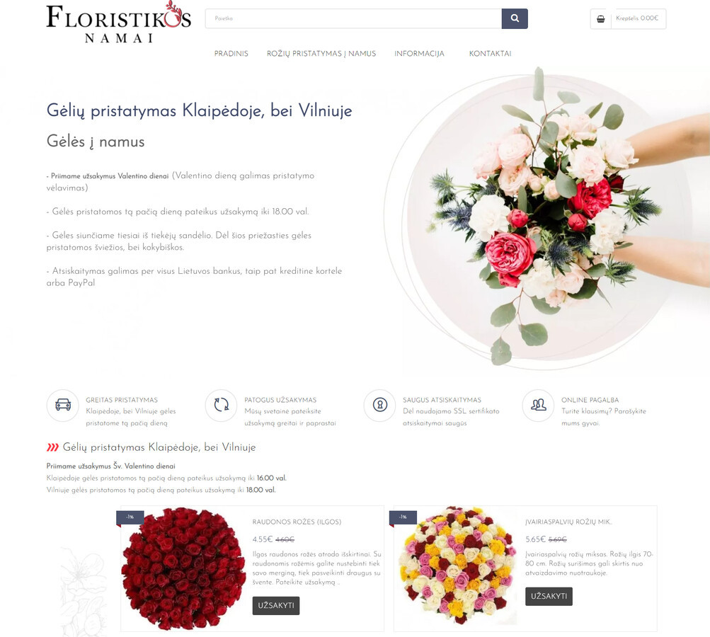 Gėlių pristatymo į namus www.FlorisitkosNamai.lt svetainė.