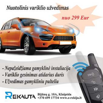 Centrinio durų užrakto valdymas pulteliu (65EUR). Pultelinės (nuo 99EUR) , adaptyvinės (nuo 129EUR), dvipusio ryšio (nuo 165EUR) apsaugos sistemos, imobilaizeriai (nuo 99EUR), sekimo sistemos. Klaipėda www.e-rekija.lt nuotrauka 5 Apsaugos sistemų montavimas Klaipėda www.e-rekija.lt nuotrauka 5