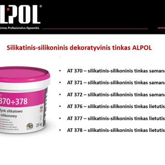 Pastatų vidui ir išorei tinkuoti dekoratyviniu, plonu tinko sluoksniu (pvz., naudojant ALPOL EKO PLUS su polistireninio putplasčio plokštėmis arba ALPOL EKO PLUS WM su mineraline ar akmens vata. Kaunas UAB Aruodas (Housing.lt) nuotrauka 2 Silikatinis silikoninis struktūrinis (dekoratyvinis) tinkas ALPOL AT 371 1,5 mm (Samanėlė) 25 Kg Kaunas UAB Aruodas (Housing.lt) nuotrauka 2