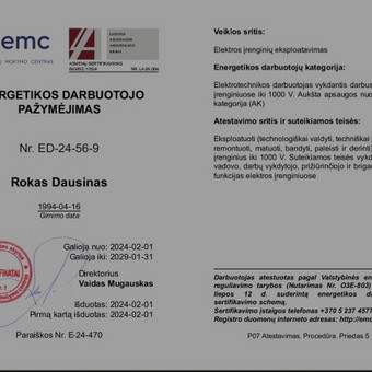 Mano elektriko atestatai ir diplomai Panevėžys Rokas Dausinas nuotrauka 11