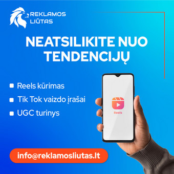 Nufilmuosime ir sumontuosime Reels / Tik Tok tipo klipus bei UGC turinį Jūsų produktui ar paslaugai. Padėsime sugeneruoti idėjas, kurios padės prikaustyti Jūsų žiūrovą! 🙌 Vilnius Reklamos Liūtas nuotrauka 4 Reklaminių klipų kūrimas Vilnius Reklamos Liūtas nuotrauka 4