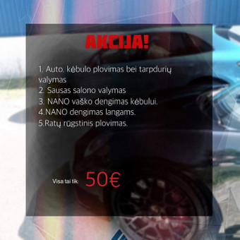 Komplektą sudaro:
1. Sausas salono valymas
2. Kėbulo plovimas
3. Nano vaško padengimas kėbului ir langams Kaunas Automobilių priežiūra Kaunas nuotrauka 13 Paslaugų paketas( šiuo metu akcija!) Kaunas Automobilių priežiūra Kaunas nuotrauka 13